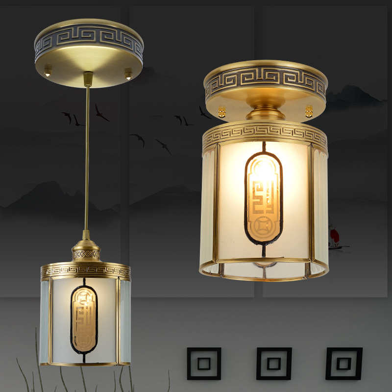 新中式玄关全铜吸顶灯 过道灯具中国风门厅走廊灯 创意阳台小吊灯