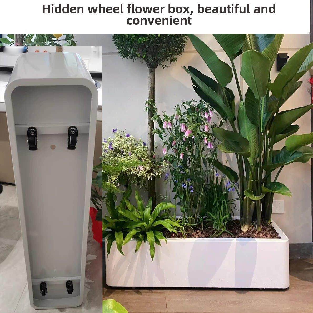 可移动户外铁花箱组合创意圆角种植盒咖啡店外花槽花盆与车轮
