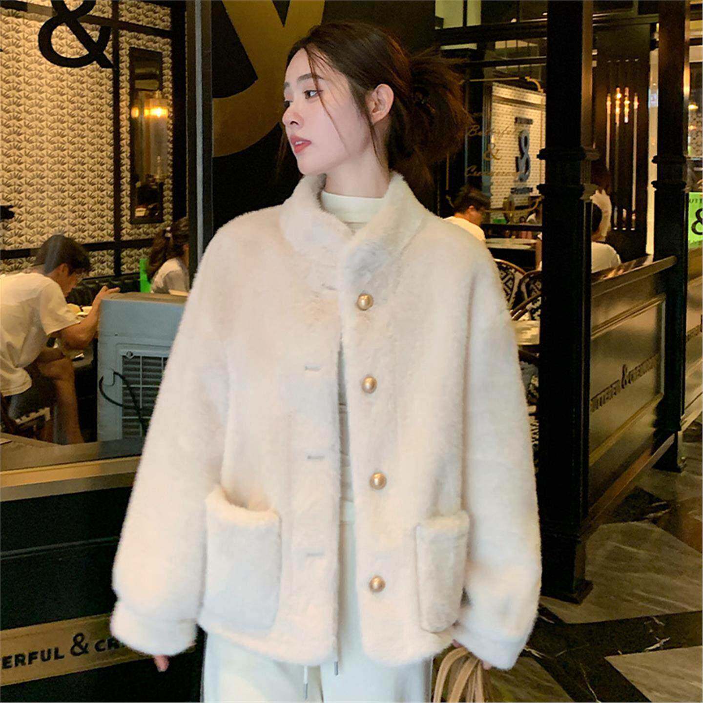 Ocnltiy小香风立领仿水貂毛绒冬季2025新款高级感上衣毛毛外套女