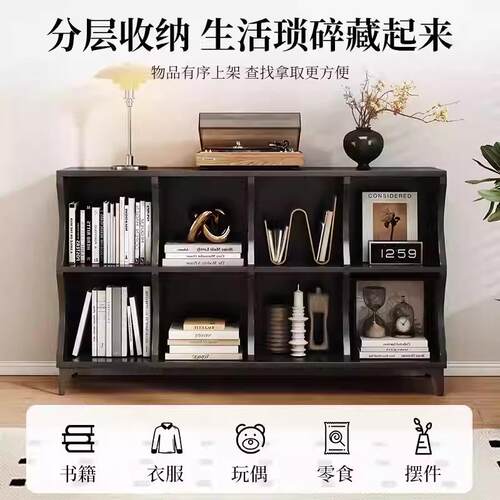 书柜收纳柜落地靠墙书架复古玄关柜展示收纳柜客厅实木多层储物柜