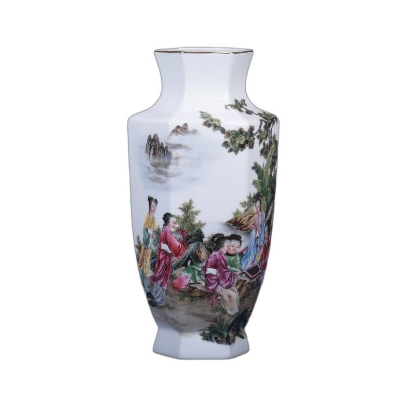 景德镇新中式陶瓷器古典人物现代花瓶工艺品富贵竹水培花瓶干花器