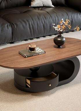 奶油风实小户型家用客茶厅几大气简约现代木HEQ中风椭古圆形茶桌