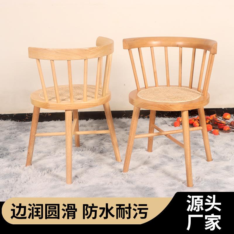 昌迪加尔椅日式家用阳台休闲原木靠背餐椅复古北欧圆面藤编太阳椅