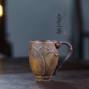 宜兴原矿紫砂杯创意精品紫砂主人杯带把杯泡茶杯家用功夫茶具手工