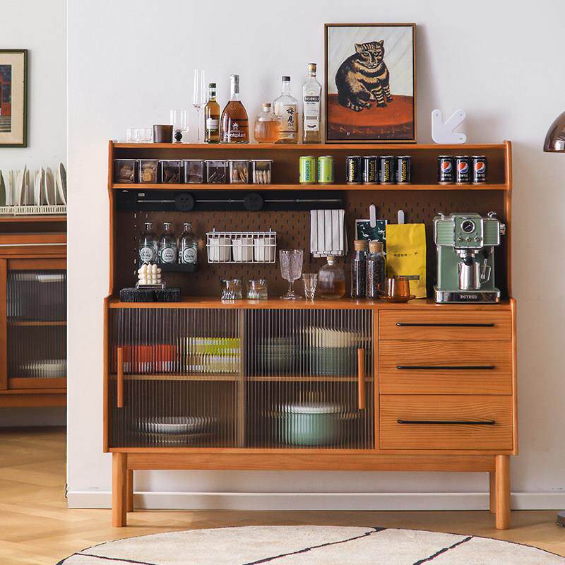 北欧日式实木餐边柜一体靠墙家用茶水柜置物半高储物柜咖啡机柜子