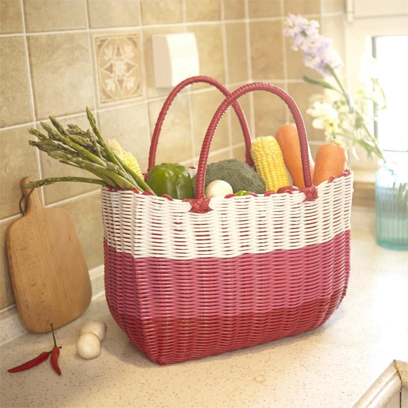 菜篮子手提买菜篮编织收纳筐塑料洗澡采摘道具用品购物篮子野之满
