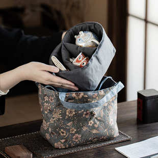 布艺茶事包手提旅行茶具收纳包户外露营一壶四杯便携包防磕碰杯袋