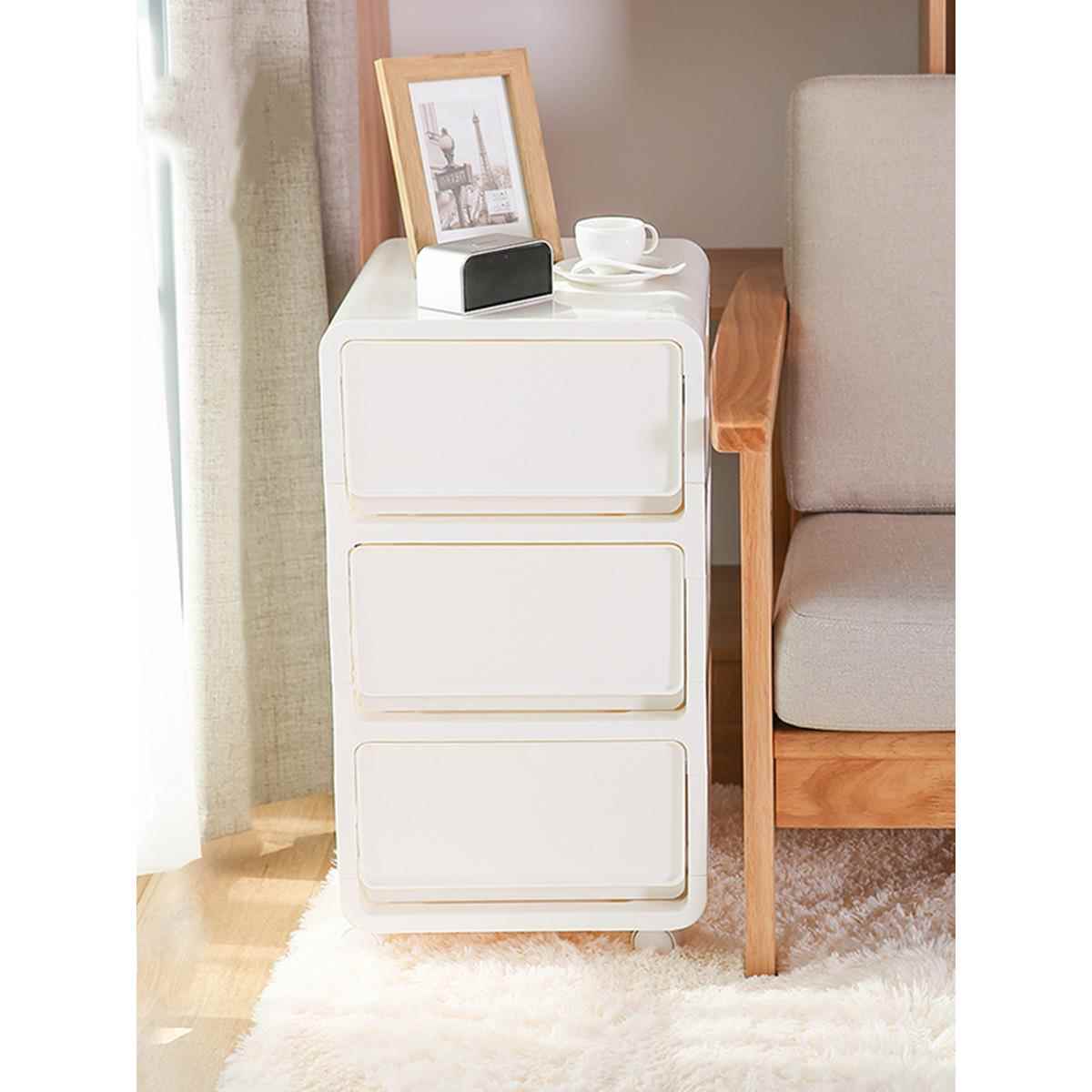 A0L简约1带轮床头柜沙发边柜多层抽屉YN1062收纳卧室柜白色置物儿