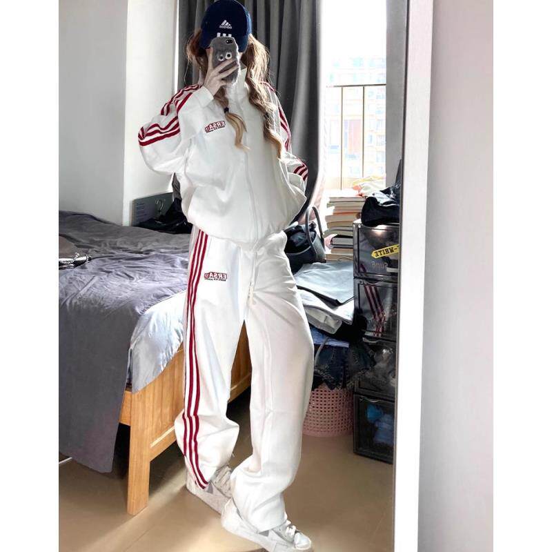 英国DGKP运动服套装女春秋美式条纹拉链开衫卫衣长裤两件套
