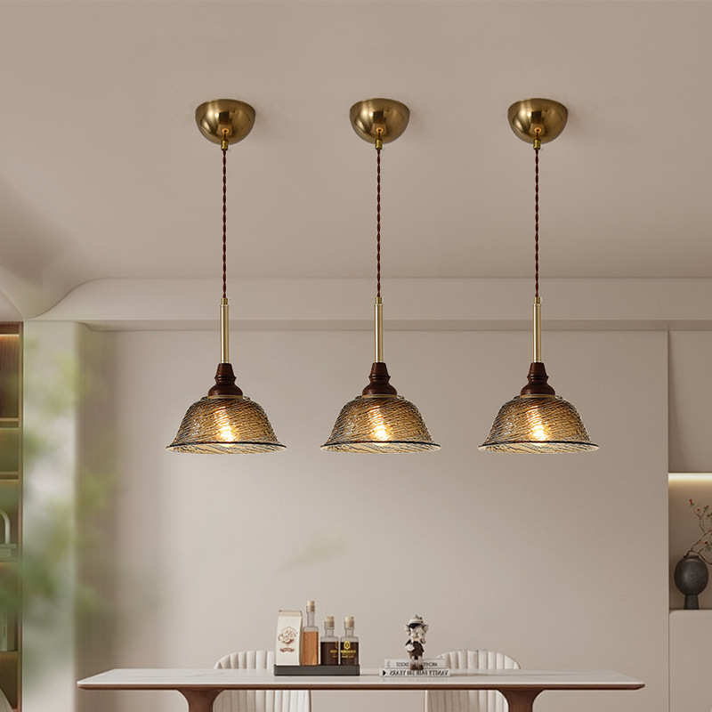 复古美式胡桃木色玻璃餐厅吧台吊灯咖啡厅餐桌岛台床头侘寂风灯具