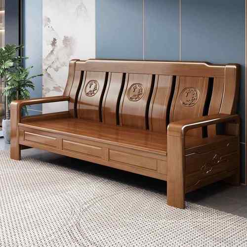 中式实木沙发一二三人位组合小户型客厅简约雕花冬夏两用办公家具