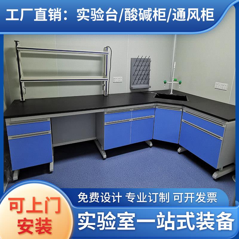 实验室操作台工作台化验仪器桌水槽边柜全钢检测台钢木中央实验台图片