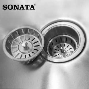 -厨房水槽提篮下水器304不锈钢双层洗菜池洗菜盆下水管配件