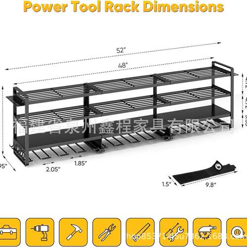 大型电动工具管理器壁挂式重型4层12钻架车库工具存储车间工具架