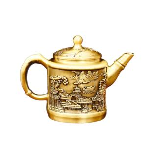 黄铜中国风龙凤小茶壶仿古工艺品手把壶办公室茶道具铜器摆件