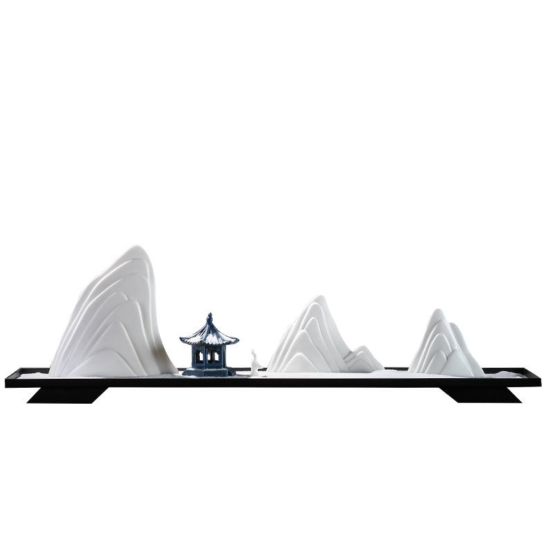 创意中式禅意枯山水陶瓷雪山玄关客厅摆件假山沙盘造景微景观茶室