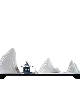 创意中式禅意枯山水陶瓷雪山玄关客厅摆件假山沙盘造景微景观茶室