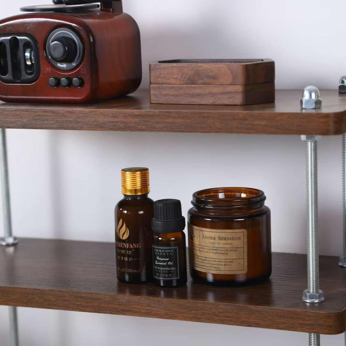 置物架中古风架子厨房架子办公桌隔层架工位桌面收纳小书架茶杯架