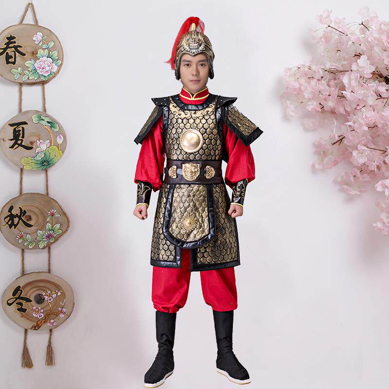 正品装盔甲男古代服将士兵小兵服小古将装将士服装舞台演出服军装
