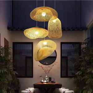 河东区罗庄区兰山区茶室灯具禅意草帽灯民宿装饰手工编织竹藤灯笼