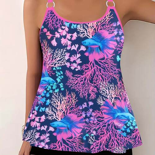 Bikini print flat angle split women's plus size swimsuit