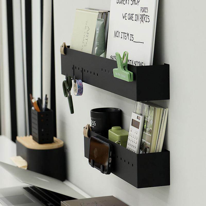 黑白色墙上隔板 简约创意装挂钩 收纳分层置物架 铁艺杂物多层板