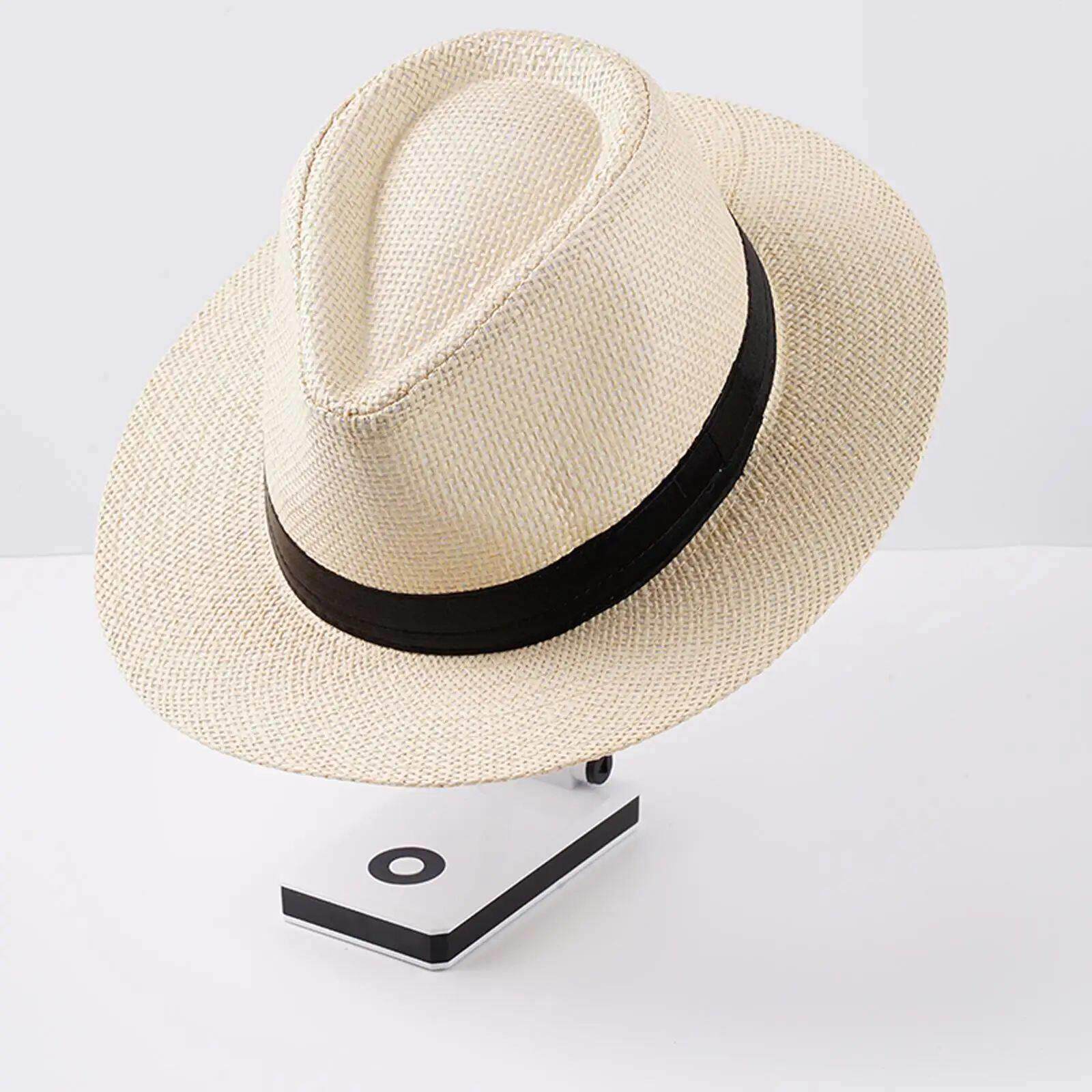 Panama Jack Fedora Hat With Black Band Summer Beach Sun Hat - 实物图