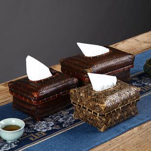 竹编卫生纸盒覆古做旧收纳盒 餐巾纸盒卷筒卫生纸筒桌面家用餐桌