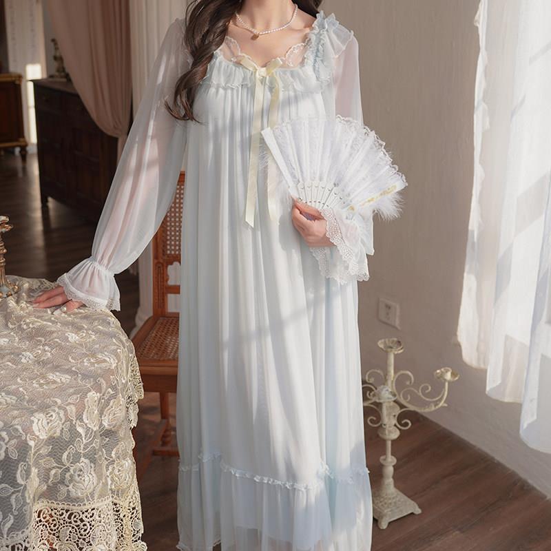 睡衣女2025春夏网纱甜美公主长版睡裙少女感宫廷风法式甜美家居服