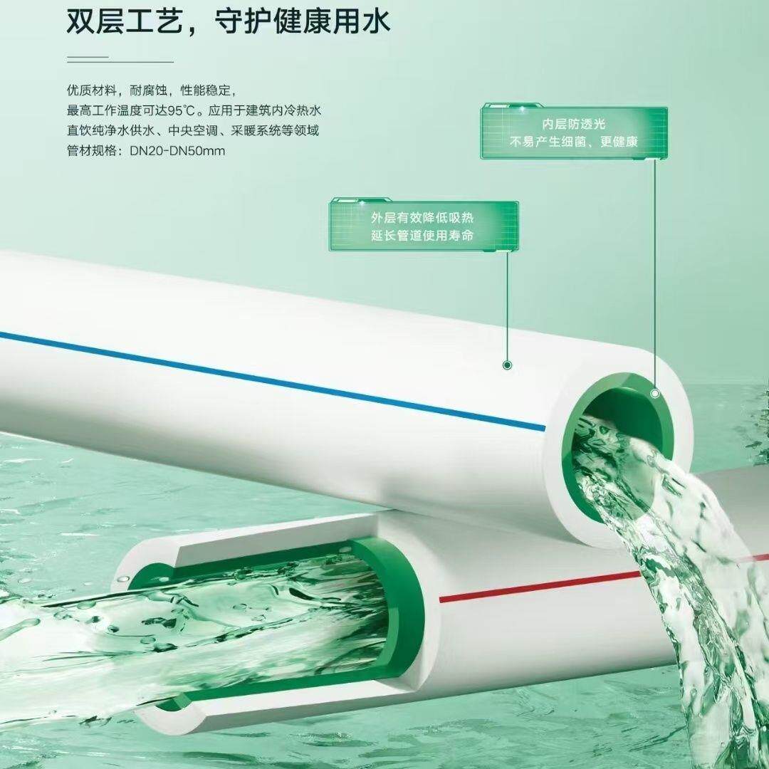 联塑PPR冷热水管联塑PPR水管内绿外白PPR给水管双层专用