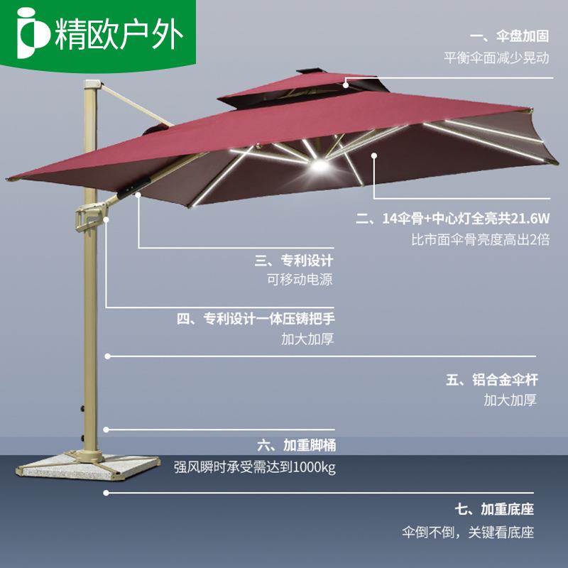 遮阳伞花园带灯户外伞庭院伞摆摊罗马伞太阳能伞大太阳伞户外休闲
