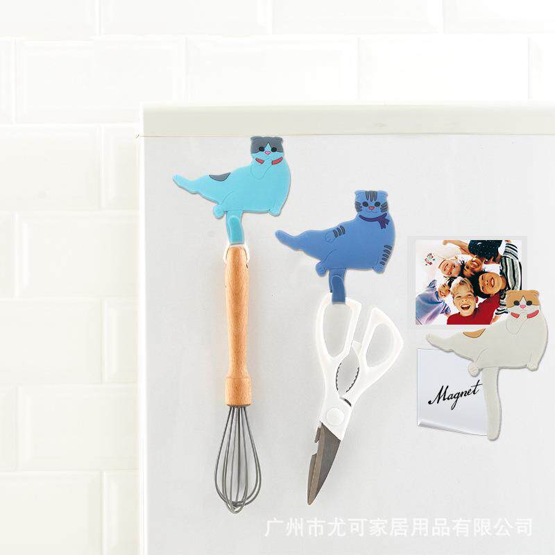 创意可爱卡通休闲猫尾巴挂钩装饰厨房冰箱贴挂钩磁性磁贴收纳置物