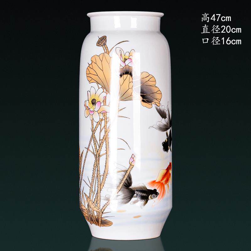 高档景德镇陶瓷粉彩金堂插摆件玉满花瓶客厅电视柜花玄关新中式装