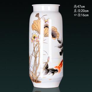 高档景德镇陶瓷粉彩金堂插摆件玉满花瓶客厅电视柜花玄关新中式装