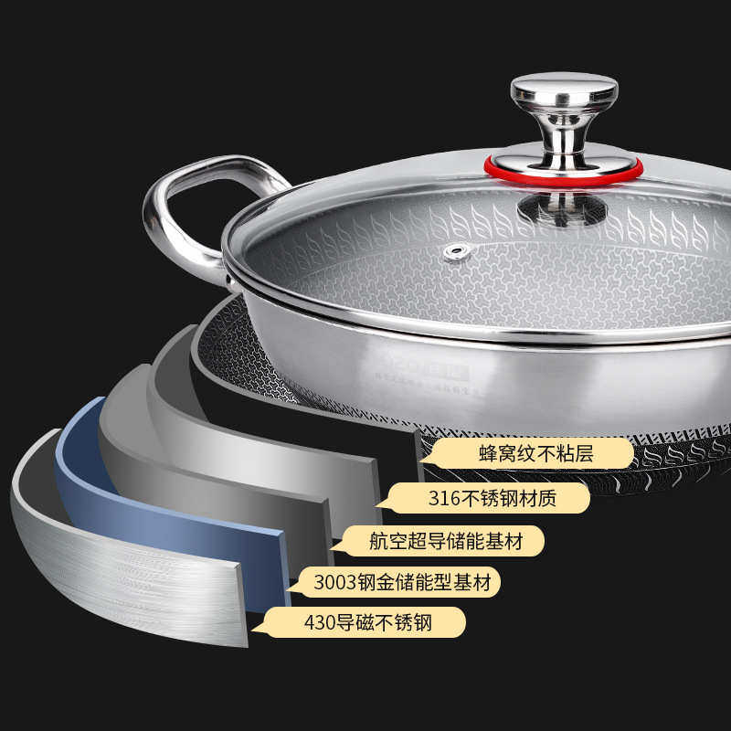 316干锅蜂窝干锅炒锅多功能双耳不粘锅加厚干锅带盖火锅炉