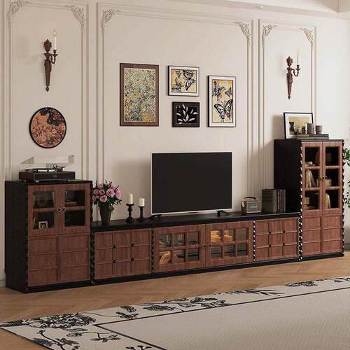 法式中古风电视柜复古实木客厅小户型落地展示模块组合棋巧柜