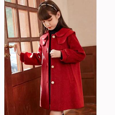 8-15 Kids Cotton Padded Thick Woolen Dress Jacket Girls Wint
