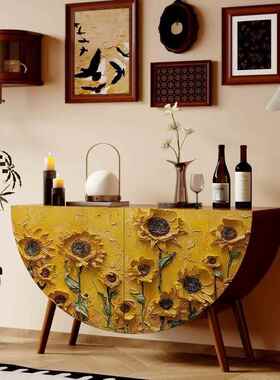 法装式古玄关彩绘向日复葵艺术KLS创餐意半圆形柜实木客厅置物饰