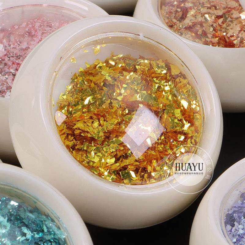 超薄耐溶剂美甲闪粉金色碎片幻彩镭射玻璃纸彩妆 2*2不规则细闪粉