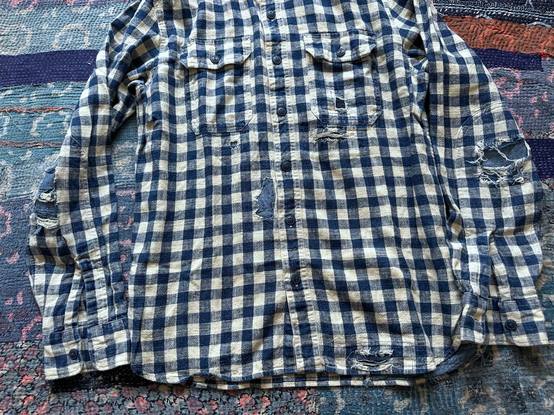 RRL Distressed Check Workwear Shirt — detail