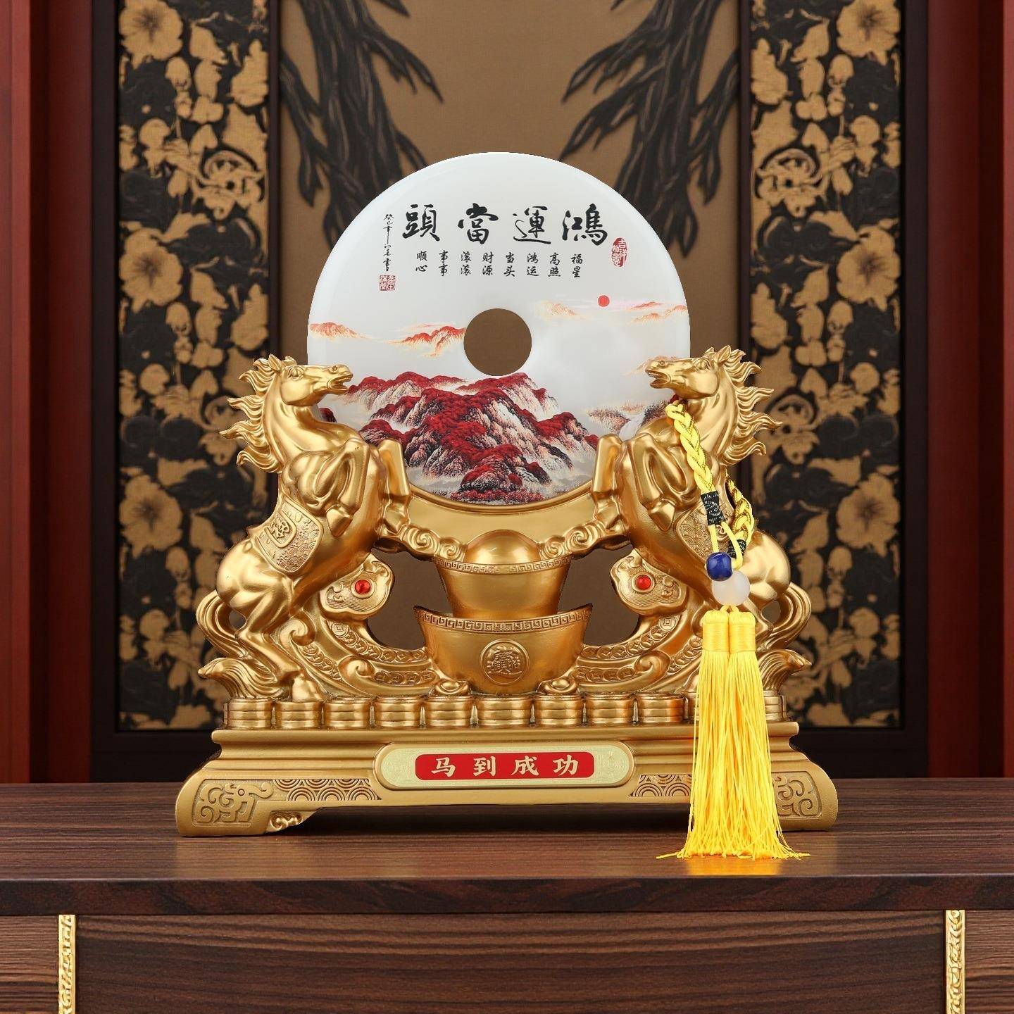 马到成功平安扣摆件高档鸿运当头客厅玄关办公室装饰乔迁开业礼品