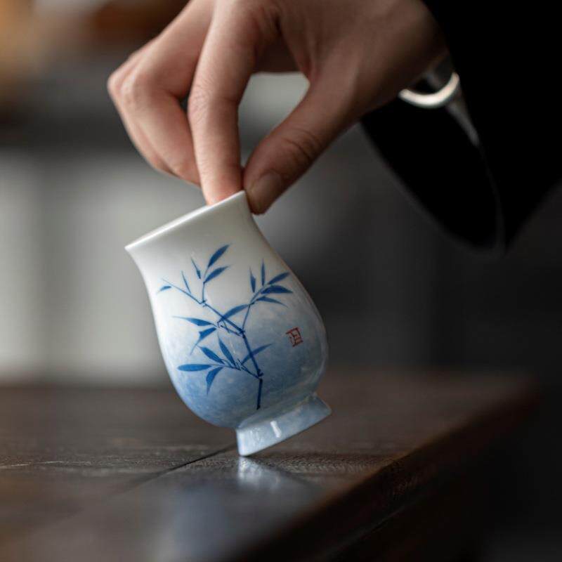 纯手绘青花竹子聚香杯单杯闻香杯主人杯创意陶瓷功夫茶具茶杯单个