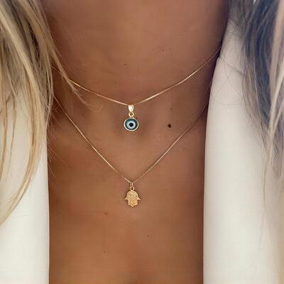 Gold necklace 2 pieces set choker套炼恶魔之眼手掌项炼2件套