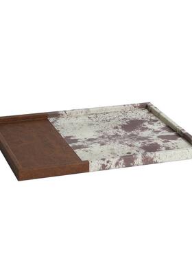 现代简约欧式轻奢马毛肌理纹打印皮革托盘样板房售楼处软装饰品