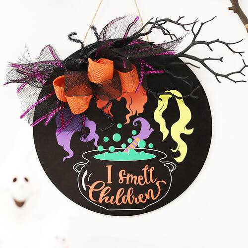 跨境 万圣节装饰品 万圣节女巫木牌挂件门挂墙挂 Hocus Pocus