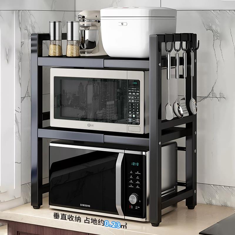 厨房微波炉置物架可伸缩家用双层烤箱架子台面桌面多功能电饭煲架