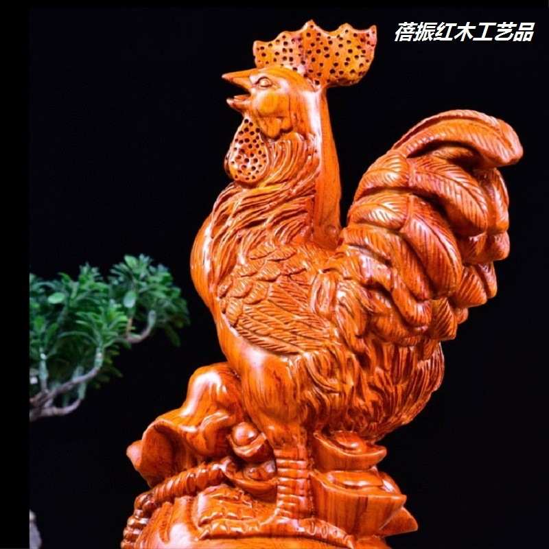 装饰雕刻木质摆件工艺品黑檀木十二生肖客厅鸡大公鸡红木家居动物