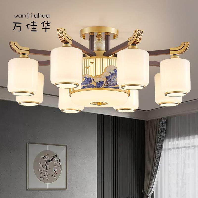 新中式客厅吊灯可换灯泡带风扇餐厅灯2025新款中国风禅意大厅主灯