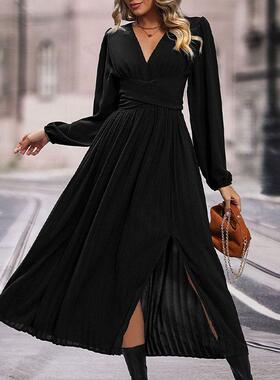 Women's long sleeved mid length dress