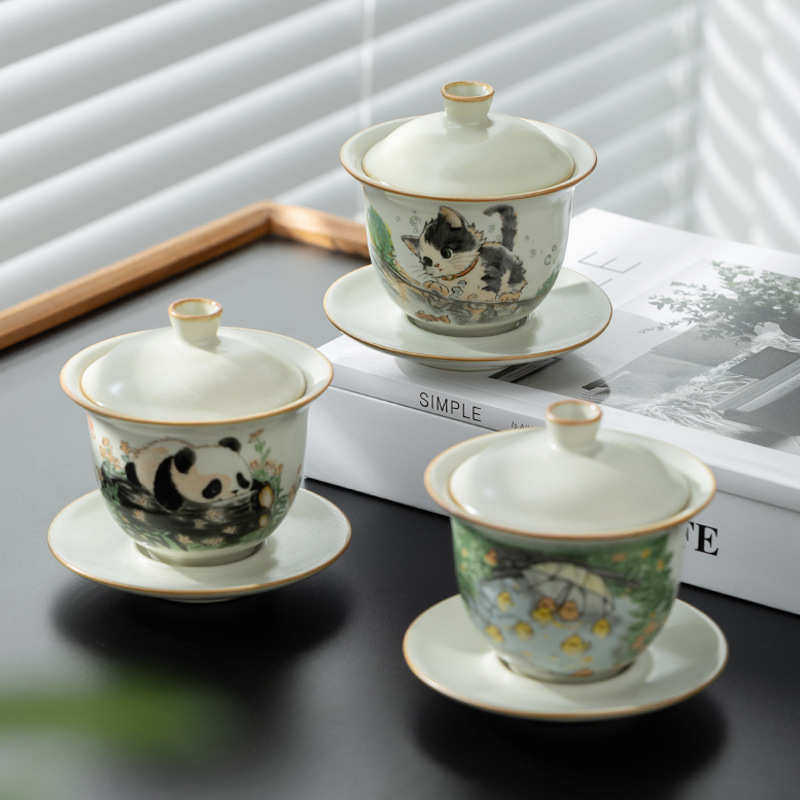 汝窑可爱猫三才盖碗家用功夫茶具泡茶器单个大号带盖茶碗茶杯,餐饮具,盖碗,淘宝优惠券,粉丝福利购,淘宝优惠卷